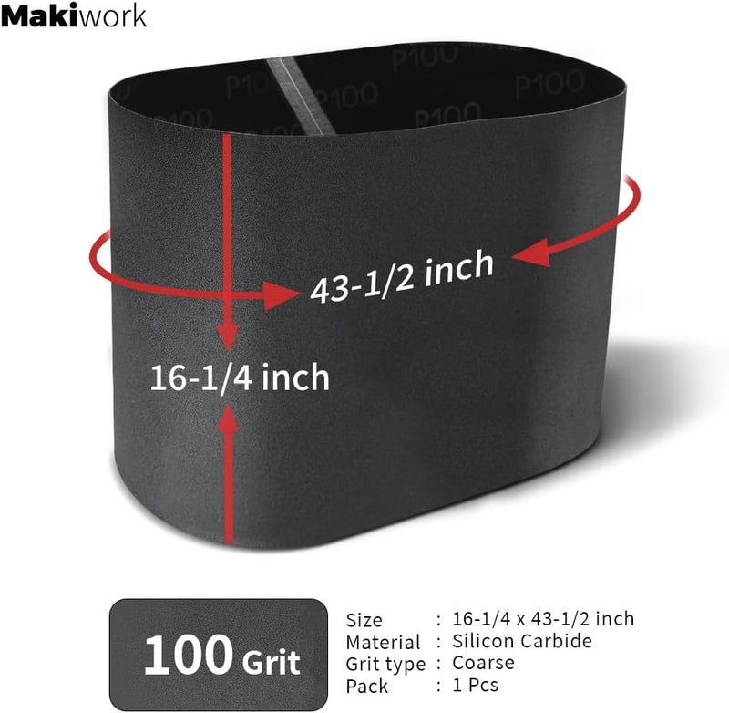 makiwork Drum Sander Feed Belt Conveyor Compatible with JET & Performax 16-32 Plus - 100 Grit Silicon Carbide Feed Belt, 16-1/4" x 43-1/2" - Image 2